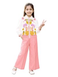 Graceful Essence Girls Tropical Floral Shirt with Wide-Leg Pant Set