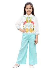Graceful Essence Girls Tropical Floral Shirt with Wide-Leg Pant Set