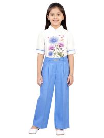 Graceful Essence Girls Floral Bouquet Shirt with Wide-Leg Pant Set