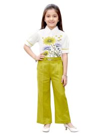 Graceful Essence Girls Floral Bouquet Shirt with Wide-Leg Pant Set