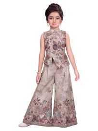 Graceful Essence Girls Floral Embellished Vest with Wide-Leg Pant Set