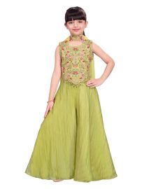 Graceful Essence Girls Floral Embroidered Top with Flared Palazzo Set
