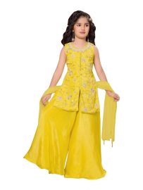 Graceful Essence Girls Floral Embroidered Top Palazzo Dupatta Set