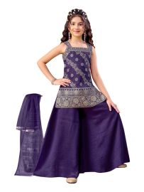 Graceful Essence Girls Bandhani Floral Top Palazzo Dupatta Set
