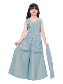 Graceful Essence Girls Floral Embroidered Long Top Palazzo Dupatta Set