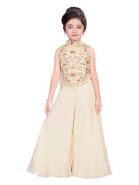 Graceful Essence Girls Floral Embroidered Crop Top Palazzo Dupatta Set