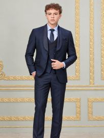 Bennevis Men’s Satin Shawl Lapel Double Breasted Waistcoat Tuxedo 5 Piece Suit Set