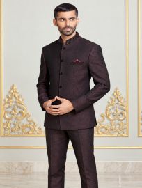Bennevis Men’s Floral Scroll Patterned Embellished Collar Jodhpuri 2 Piece Suit Set