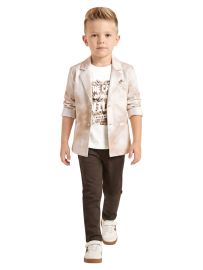 Gracecharm Boys Marble Print Blazer Graphic Print T-Shirt Trousers Set