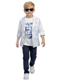 Gracecharm Boys Marble Print Blazer Graphic Print T-Shirt Trousers Set