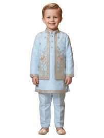 Gracecharm Boys Floral Embroidered Nehru Jacket and Kurta 3 Piece Set