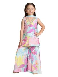 Graceful Essence Girls Multicolor Floral Palazzo Set with Dupatta