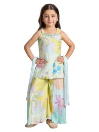 Graceful Essence Girls Pastel Floral Palazzo Set with Dupatta