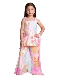 Graceful Essence Girls Pastel Floral Palazzo Set with Dupatta