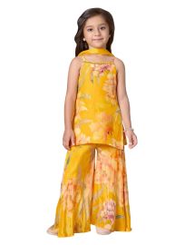 Graceful Essence Girls Marigold Floral Palazzo Set with Dupatta
