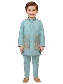 Gracecharm Boys Geometric Embroidered Indo Western Sherwani Set