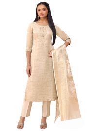 Graceful Muse Readymade Textured Butta Round Neck Embroidered Salwar Kameez