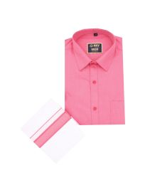 KKV Men’s Pink Half Sleeve Cotton Readymade Shirt with White Striped Dhoti Set