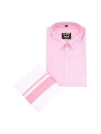 KKV Men’s Light Pink Half Sleeve Cotton Shirt with Pink Border Dhoti Set