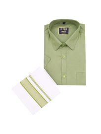 KKV Men’s Sage Green Half Sleeve Cotton Shirt with Striped Border Dhoti Set