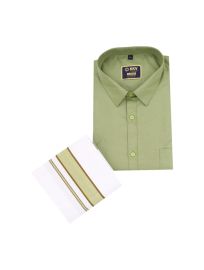 KKV Men’s Sage Green Half Sleeve Cotton Readymade Shirt and Dhoti Set