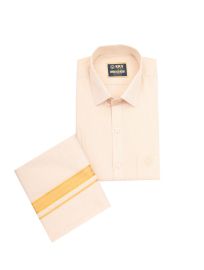 KKV Men’s Gold Full Sleeve Semi Tissue Shirt and Dhoti Set