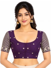 Graceful Essence Art Silk Deep Purple Floral Embroidered Padded Blouse