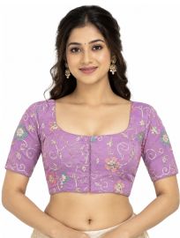 Graceful Essence Art Silk Lavender Floral Embroidered Padded Blouse