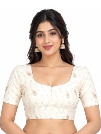 Graceful Essence Art Silk Ivory Floral Embroidered Padded Blouse