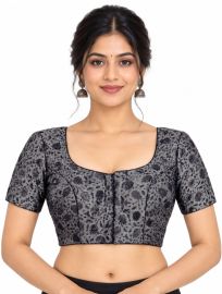 Graceful Essence Art Silk Grey Floral Design Padded Blouse