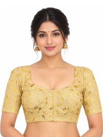 Graceful Essence Art Silk Champagne Gold Floral Sequins Embroidered Padded Blouse