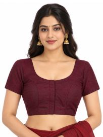Graceful Essence Art Silk Deep Maroon Embroidered Padded Blouse