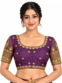 Graceful Essence Art Silk Deep Purple Gold Embroidered Padded Blouse