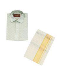 Gracecharm Boys Art Silk Half Sleeve Geometric Jacquard Shirt Dhoti Set