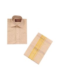 Gracecharm Boys Art Silk Half Sleeve Geometric Jacquard Shirt and Dhoti Set