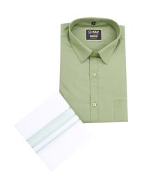 KKV Men’s Sage Green Solid Shirt with White Green Border Dhoti Set