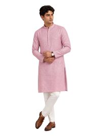 Mens Branded Kurta Set Dusty Pink Slub Textured