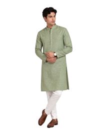Men branded linen kurta set Sage Green Solid with White Pants