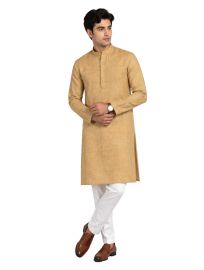 Men branded linen kurta set Mustard Yellow Solid with White Pants