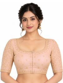 Graceful Essence Art Silk Light Peach Pink Floral Embroidered Padded Blouse