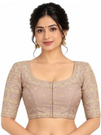 Graceful Essence Art Silk Dusty Rose Floral Embroidered Padded Blouse
