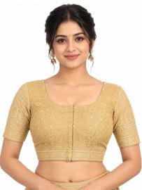 Graceful Essence Art Silk Champagne Gold Floral Embroidered Padded Blouse