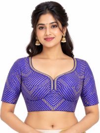 Graceful Essence Art Silk Royal Blue Geometric Embroidered Padded Blouse