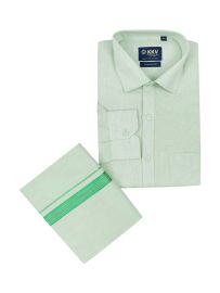 KKV Men’s Full Sleeve Tissue Cotton Readymade Shirt and Dhoti Set