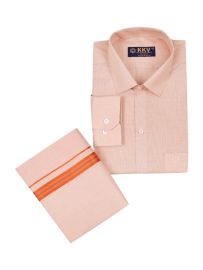 KKV Men’s Full Sleeve Tissue Cotton Readymade Shirt and Dhoti Set