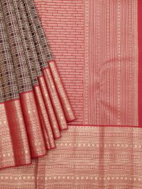 Vivaha Pure Silk Bridal Kanchipuram Checked Design Contrast Zari Border Saree