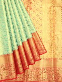 Vivaha Tissue Silk Wedding Kanchipuram Floral Jaal Contrast Zari Border Saree