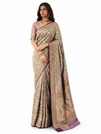 Gracecharm Mashru Kanjivaram Silk Floral Bouquet Medallion Jaal Saree