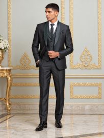 Bennevis Men’s Satin Shawl Lapel Layered Waistcoat Tuxedo 5 Piece Suit Set