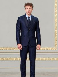 Bennevis Men’s Satin Peak Lapel Paisley Waistcoat Tuxedo 5 Piece Suit Set